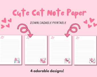 Kawaii Cat Stationery Set | Printable Note Paper (Digital Download)