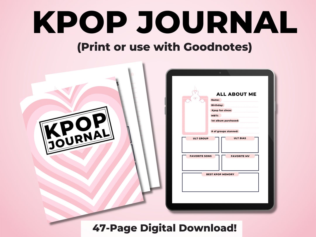 Printable Kpop Journal: Pink Theme, 47-page Tracker (digital