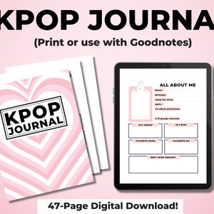 Versión rosa digital imprimible de KPop Journal - Descargar o usar con GoodNotes - ¡Perfecto para los fanáticos del K-Pop! (Tamaño Carta y A4 incluidos)