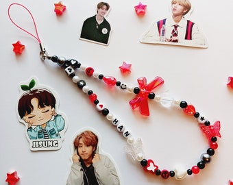 Stray Kids Phone Charm - Custom SKZ Phone Strap Red and Black - Stray Kids Lightstick Strap - Great Gift for Kpop Fans (FREEBIES INCLUDED!!)