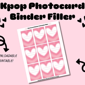 Preenchimento de fichário Kpop para cartões fotográficos - corações rosa frente e verso (download digital!)