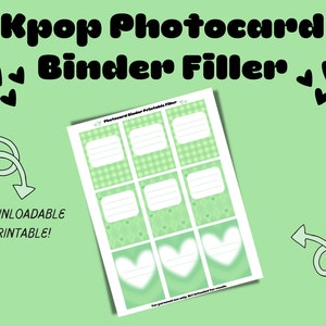 Preenchimento de fichário Kpop para cartões fotográficos - verde menta frente e verso (download digital!)