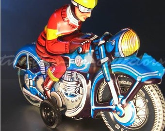 Blechspielzeug-Tco/Wagner Motorrad-Motobike blue Edition-Made in Germany-sehr fein polychrom lithografiert +Sammlerkiste-Blechspielzeug