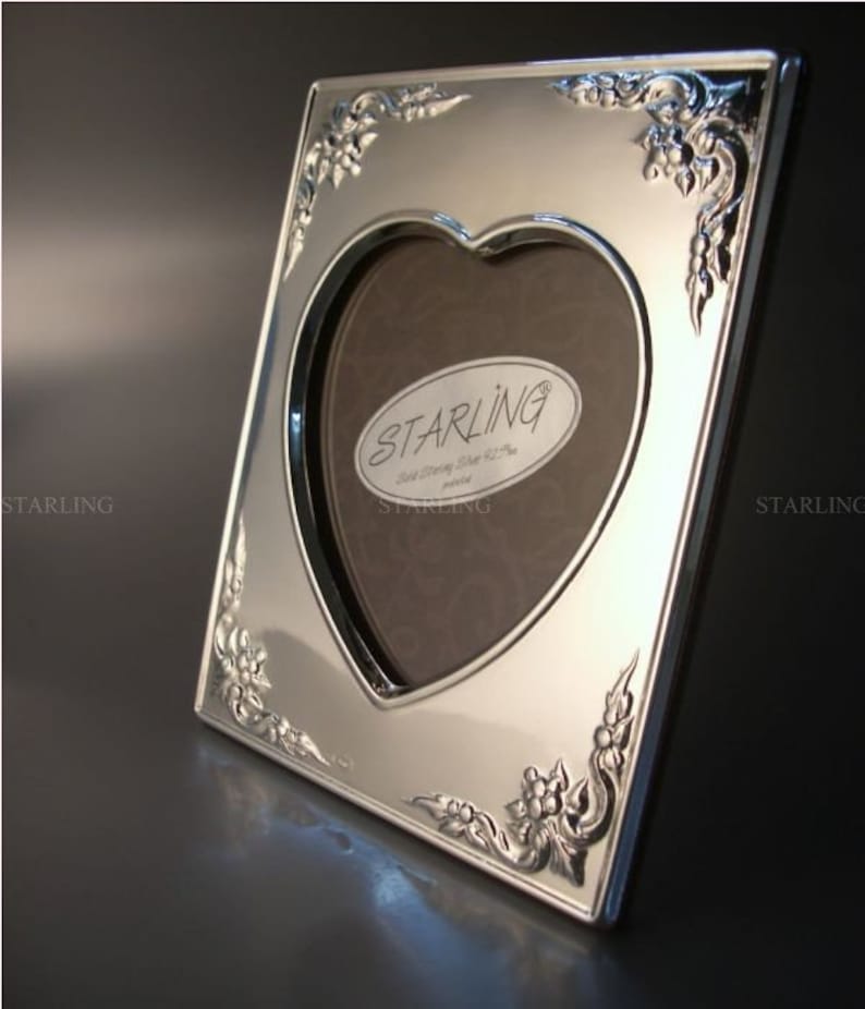 3,15"x3,15" - 8 x 8 cm - Romantischer Herz Fotorahmen–massives 925 Serling Silber–Mahagonirücken bild 2