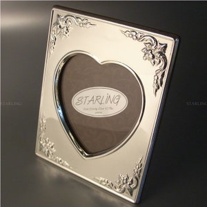 3,15"x3,15" - 8 x 8 cm - Romantischer Herz Fotorahmen–massives 925 Serling Silber–Mahagonirücken bild 3