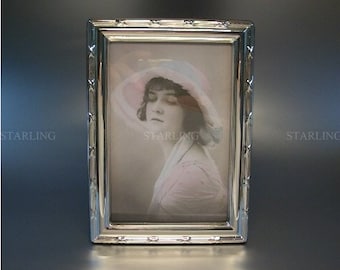 12,8x17,5 cm 925 Sterling Silber Fotorahmen Kreuzband Klassiker &quot;Ribbon und Reed&quot;-Mahagoni Holzrücken