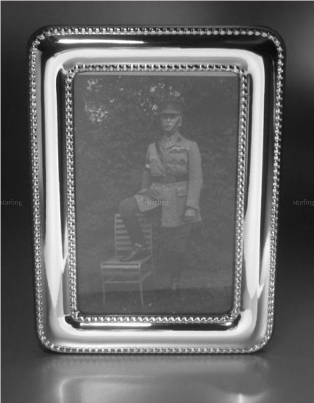 11 x 15 cm outside - Feiner Fotorahmen Perlrand–925 Sterling Silber hochglanz poliert–Mahagoni Holzrücken