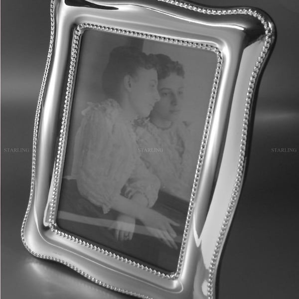 2,36x3,54" - 6x9 cm - Cadre photo très fin - Chippendale et double bord de perles - Design exclusif rare - Argent sterling 925 - Dos Mahagoni