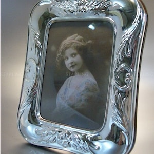 15x19 cm outside - Klassisches Jugendstil Design - Fotorahmen aus 925 Sterling Silber - Mahagoni Holzrücken