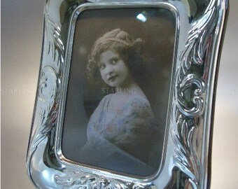 15 x 19 cm außen - Klassisches Jugendstil Design - Fotorahmen aus 925 Sterling Silber - Mahagoni Holzrücken