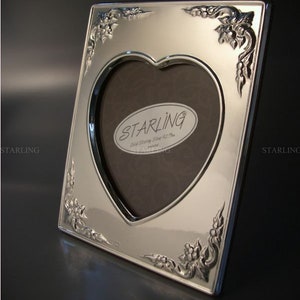 3,15"x3,15" - 8 x 8 cm - Romantischer Herz Fotorahmen–massives 925 Serling Silber–Mahagonirücken bild 4