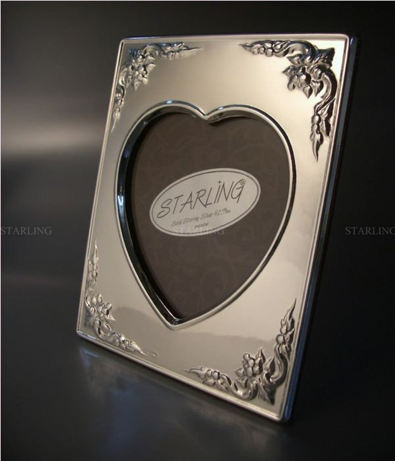 3,15"x3,15" - 8 x 8 cm - Romantischer Herz Fotorahmen–massives 925 Serling Silber–Mahagonirücken bild 4