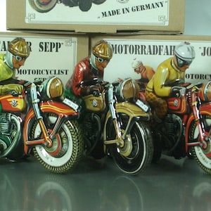 3xTin Toy-Tco/WagnerMotorrad-Motobike-N-HD-114 + N-DY-11 + N-DY-11  Made in Germany lithographed - without  printed collctor boxes