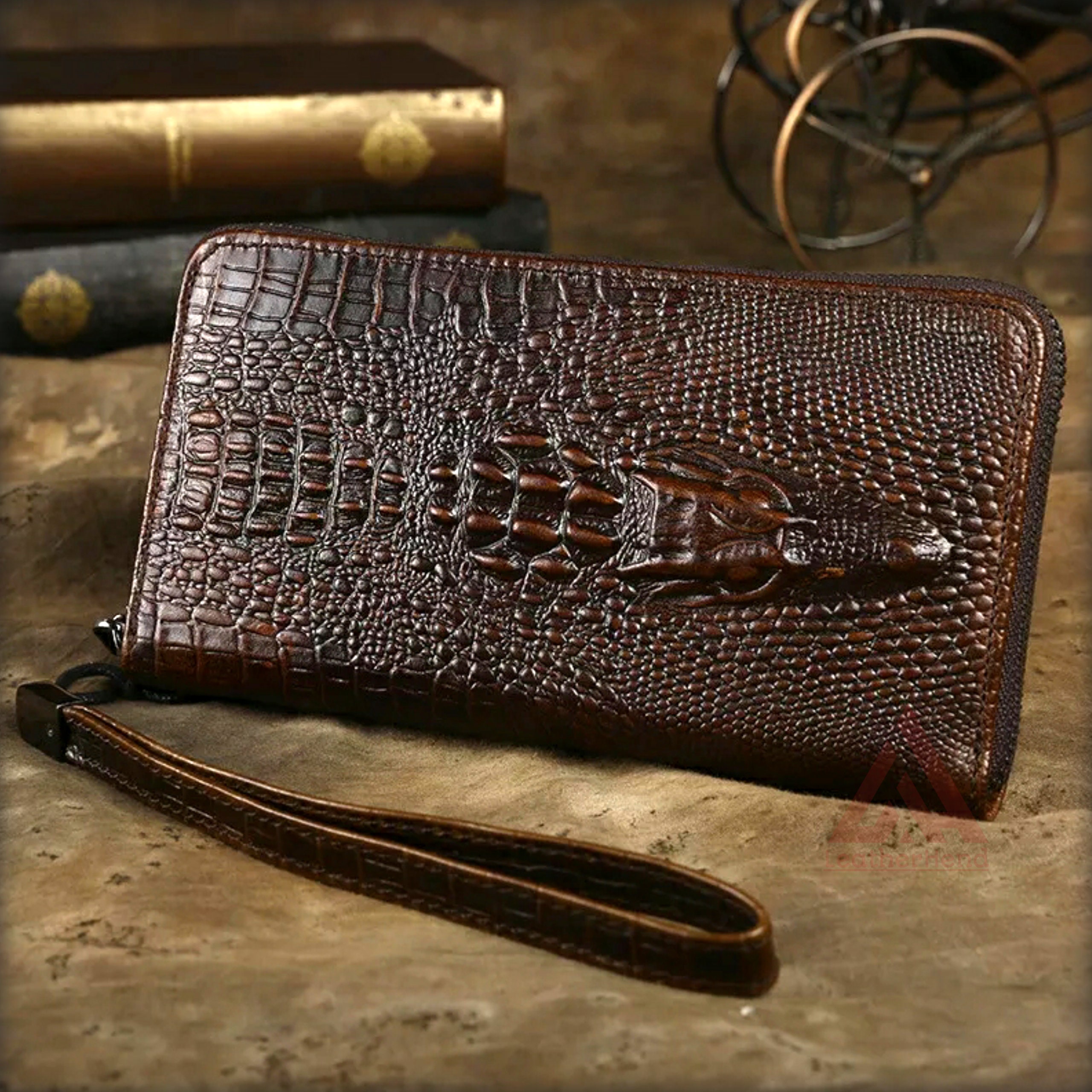 Authentic Crocodile Belly Skin Matt Finish Men Long Zip Wallet