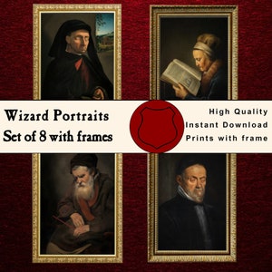 Wizard Portraits with frames | SET OF 8 | Magical Party Wizard School | Printable Digital Download (D)