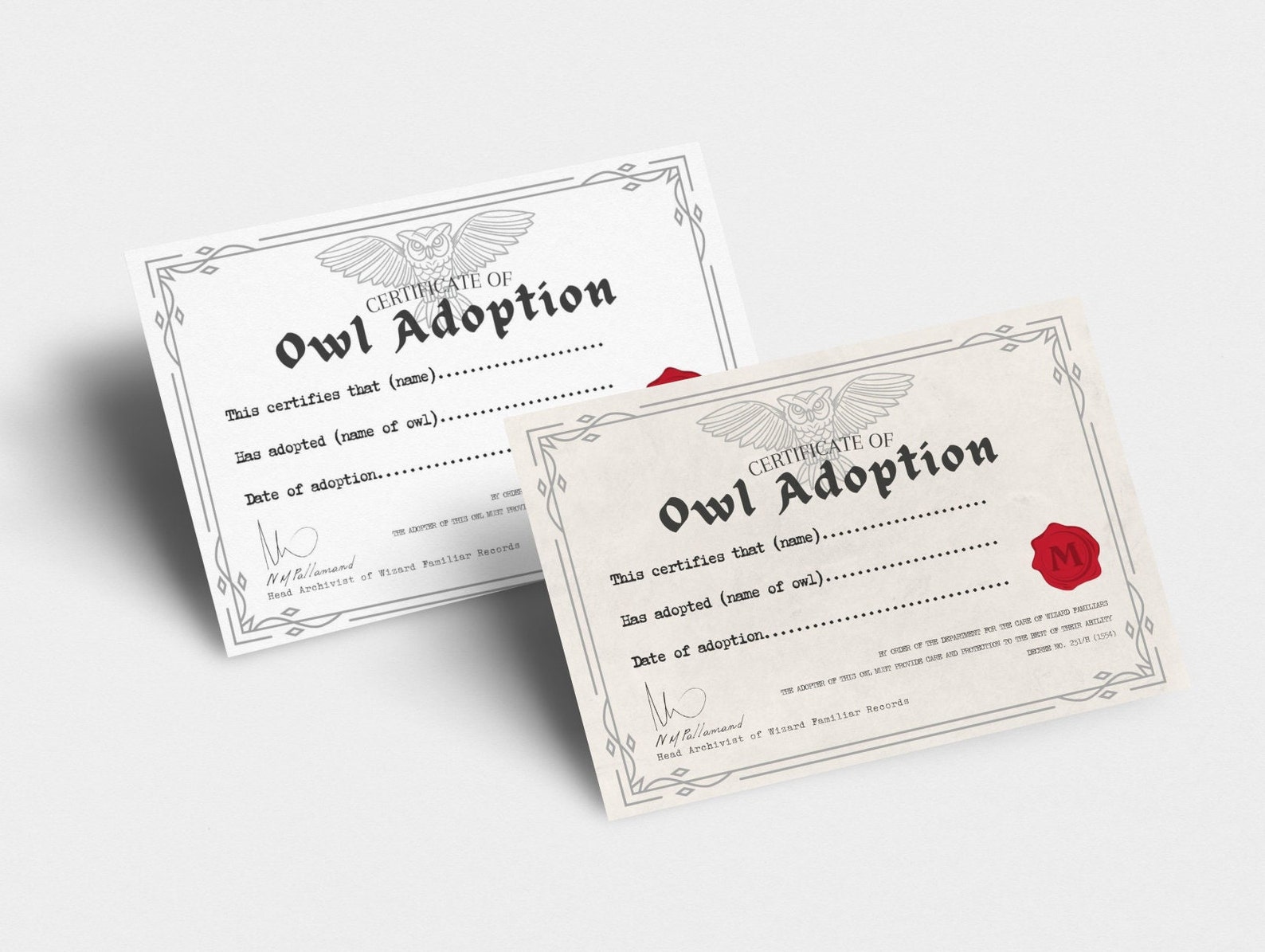 Owl Adoption Certificate Printable Digital Download - Etsy