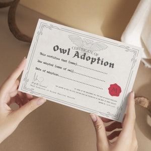 Owl Adoption Certificate | Printable Digital Download | Magical Party Printable Decor or Gift - Etsy