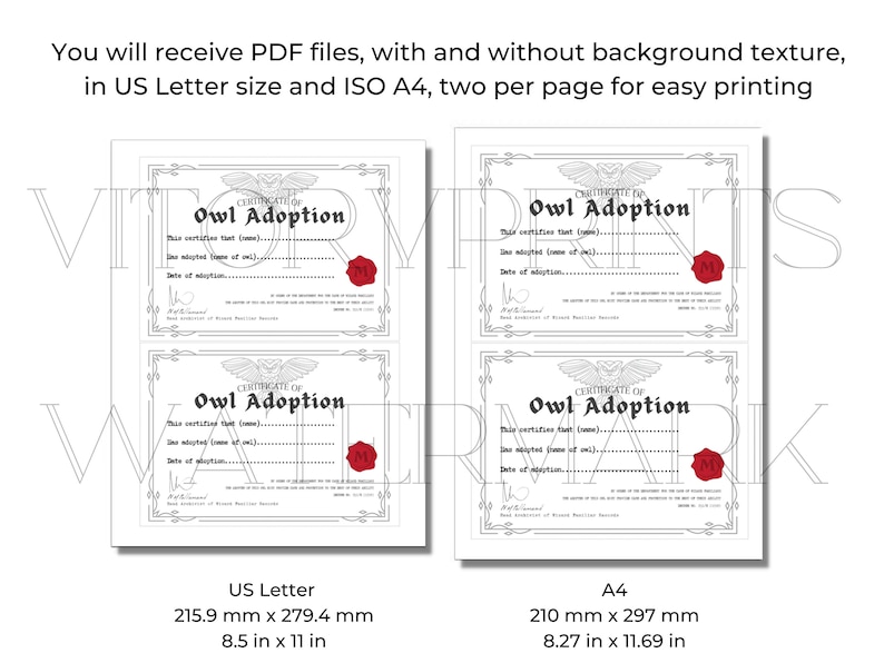 Owl Adoption Certificate Printable Digital Download - Etsy