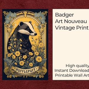 Dachs Jugendstil | House Pride Vintage Stil Original Kunstdruck | Harry Magischer Zauberer Schule Dekor | Digitaler Download