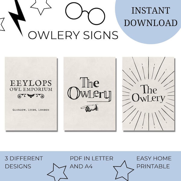 Owlery and Emporium Signs | Printable Digital Download | Magical Party Printable Decor