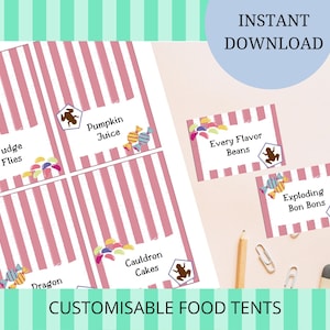 HP Wizard Party Food Tents | Printable Digital Download | Dukes Candy Shop editable labels