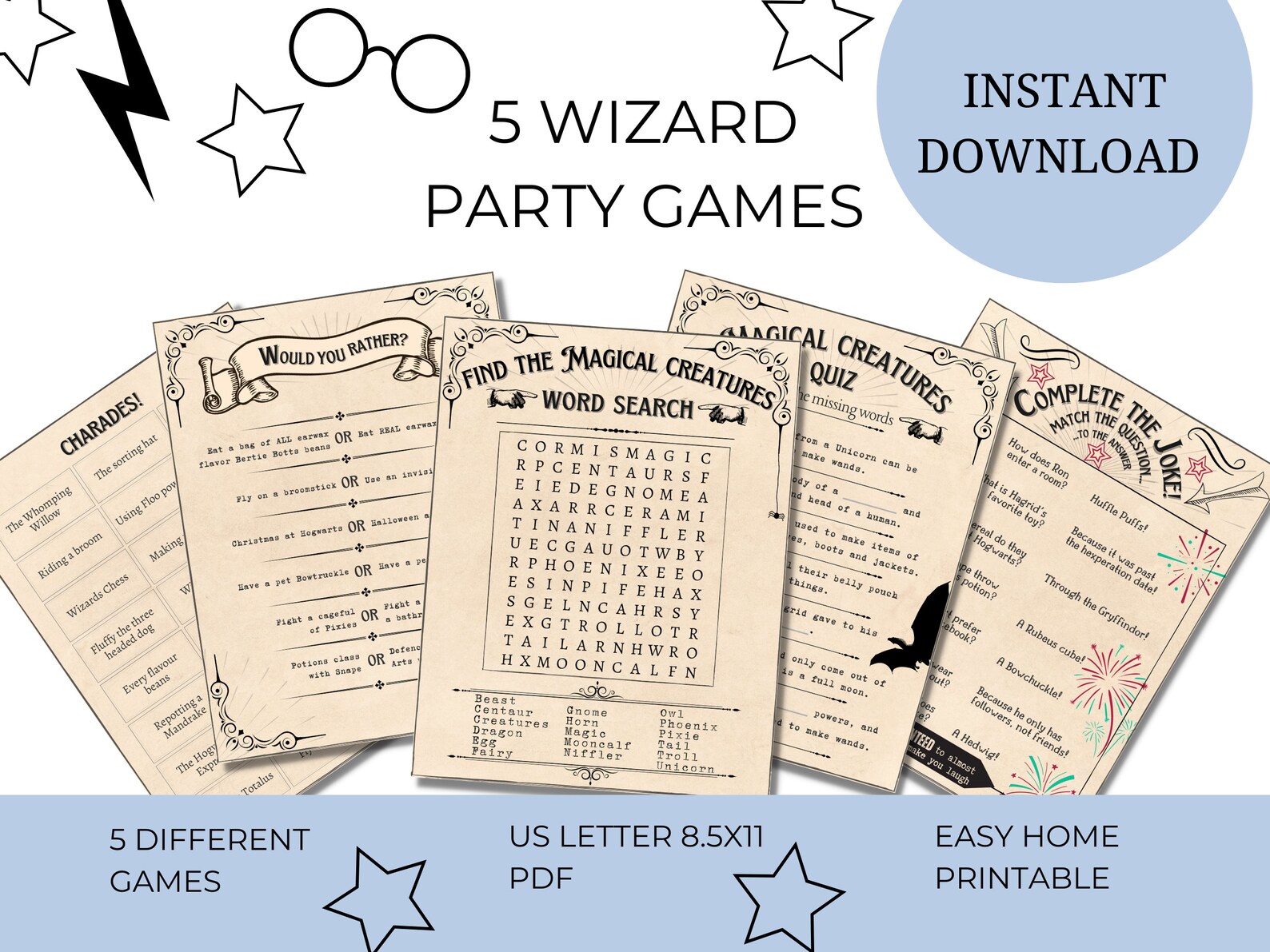 HP Wizard Party Games Printable Digital Download Magical Etsy