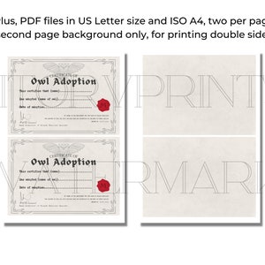 Owl Adoption Certificate | Printable Digital Download | Magical Party Printable Decor or Gift - Etsy