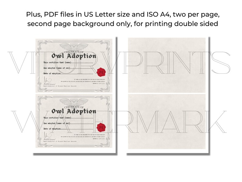 Owl Adoption Certificate Printable Digital Download - Etsy
