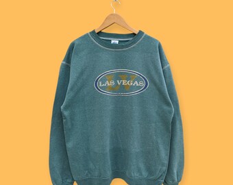 vintage 90s las Vegas big logo sweatshirt las Vegas crewneck las Vegas sweater pullover streetwear sports style green colour size medium