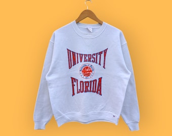 90年代のヴィンテージ、フロリダ大学スウェットシャツ、フロリダ大学クルーネックセーター、プルオーバー、カレッジスタイル、素敵なホワイトカラー、サイズL