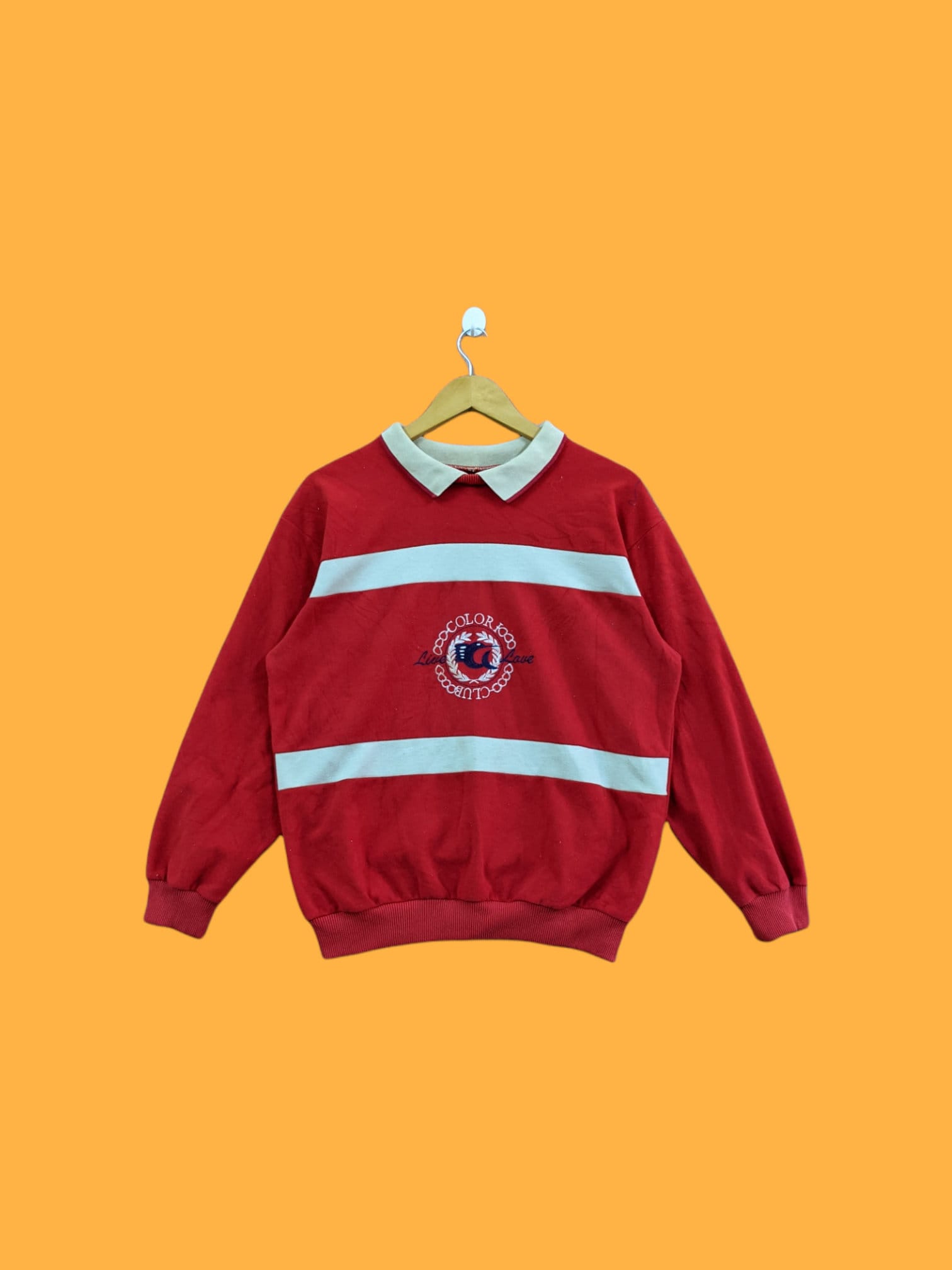 vintage colori club sweatshirts calori club ras du cou calori club pull pull logo brodé color block bordeaux couleur taille moyenne