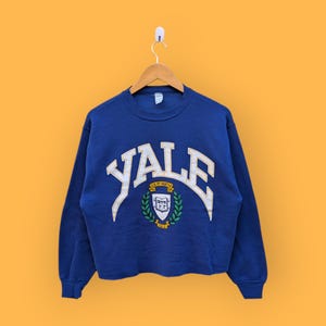 vintage 90s Yale university crop top sweatshirt Yale bulldog crewneck Yale college sweater pullover streetwear blue colour size medium