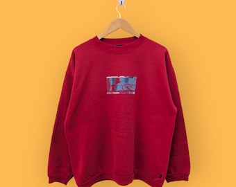 Sudadera vintage con logo pequeño de Rip Curl, jersey de cuello redondo de Rip Curl, ropa de calle, estilo surf, color rojo, talla mediana