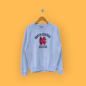 vintage north central college sweatshirt embroidered logo crewneck north central college sweater pullover university gray colour size medium