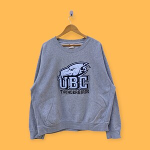 vintage UBC thunderbirds embroidered logo sweatshirt UBC thunderbirds crewneck sweater pullover college style nice gray colour size x-large