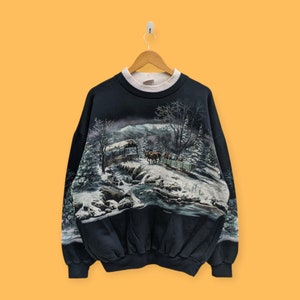 Vintage 90s Art Unlimited Full Print Sweatshirt Deer Elk Moose
