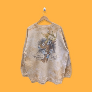 vintage tie dye whitetail deer wilderness wildlife sweatshirt veado crewneck veado suéter pulôver habitat animal marrom cor tamanho x-grande