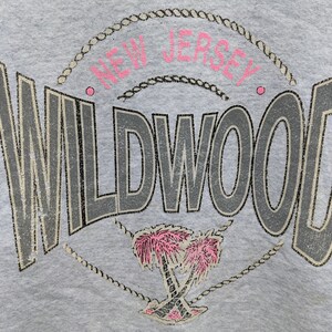 May include: Gray sweatshirt with a distressed graphic print of "Wildwood, New Jersey" in a rope circle with palm trees underneath.