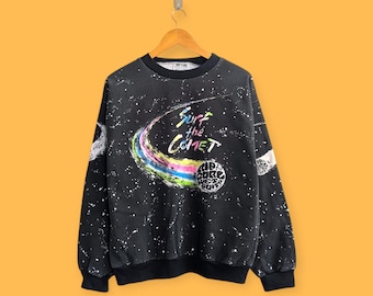 Felpa vintage anni '90 Rip Curl Big Image, stile surf, girocollo, grafica carina, maglione, pullover, stile streetwear, bel colore nero, taglia large.