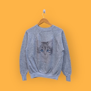 ヴィンテージ 80 年代 90 年代 猫 子猫 大きな画像 スウェットシャツ かわいい グラフィック クルーネック 猫 子猫 セーター プルオーバー ストリートウェア スタイル グレー色 サイズ ミディアム