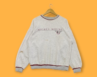 Bluza vintage z Myszką Miki, sweter z okrągłym dekoltem z Myszką Miki, styl uliczny Disneyland, kolor szary, rozmiar x-large