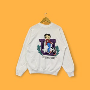 Vintage 90s Betty boop university Betty boop crewneck Betty boop sweater pullover cartoon streetwear tv series white colour size large