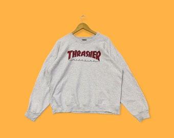 Vintage thrasher skate skateboard sweatshirt thrasher crewneck thrasher sweater pullover streetwear style sports white colour size large