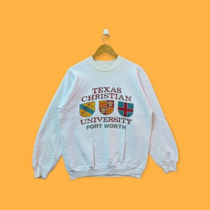 Vintage 1987 Texas Christian university sweatshirts Texas Christian university crewneck sweater pullover college style white size large