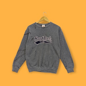 Hard rock cafe sweatshirt hard rock cafe crewneck hard rock cafe sweater pullover embroidered logo brand streetwear grey colour size medium