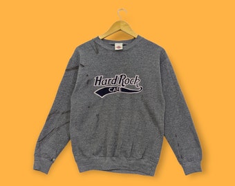 Hard rock cafe sweatshirt hard rock cafe crewneck hard rock cafe sweater pullover embroidered logo brand streetwear grey colour size medium