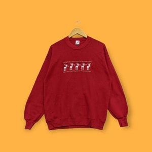 Moletom vintage de caça de cervos, pulôver com gola redonda, estilo streetwear, habitat bordado, natureza, cor vermelha, tamanho x-grande