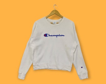 Vintage Champion Reverse Weave Hoodie S White Patch Pullover