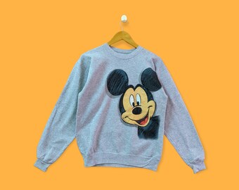 Bluza z nadrukiem Myszki Miki w lustrzanym odcieniu, Myszka Miki sweter z okrągłym dekoltem i Myszką Miki w stylu ulicznym, w kolorze szarym, w kreskówkowym rozmiarze, rozmiar mały
