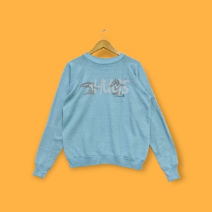 Vintage rabbit hugs sweatshirt rabbit hugs crewneck rabbit hugs sweater pullover streetwear style animal habitat blue colour size medium